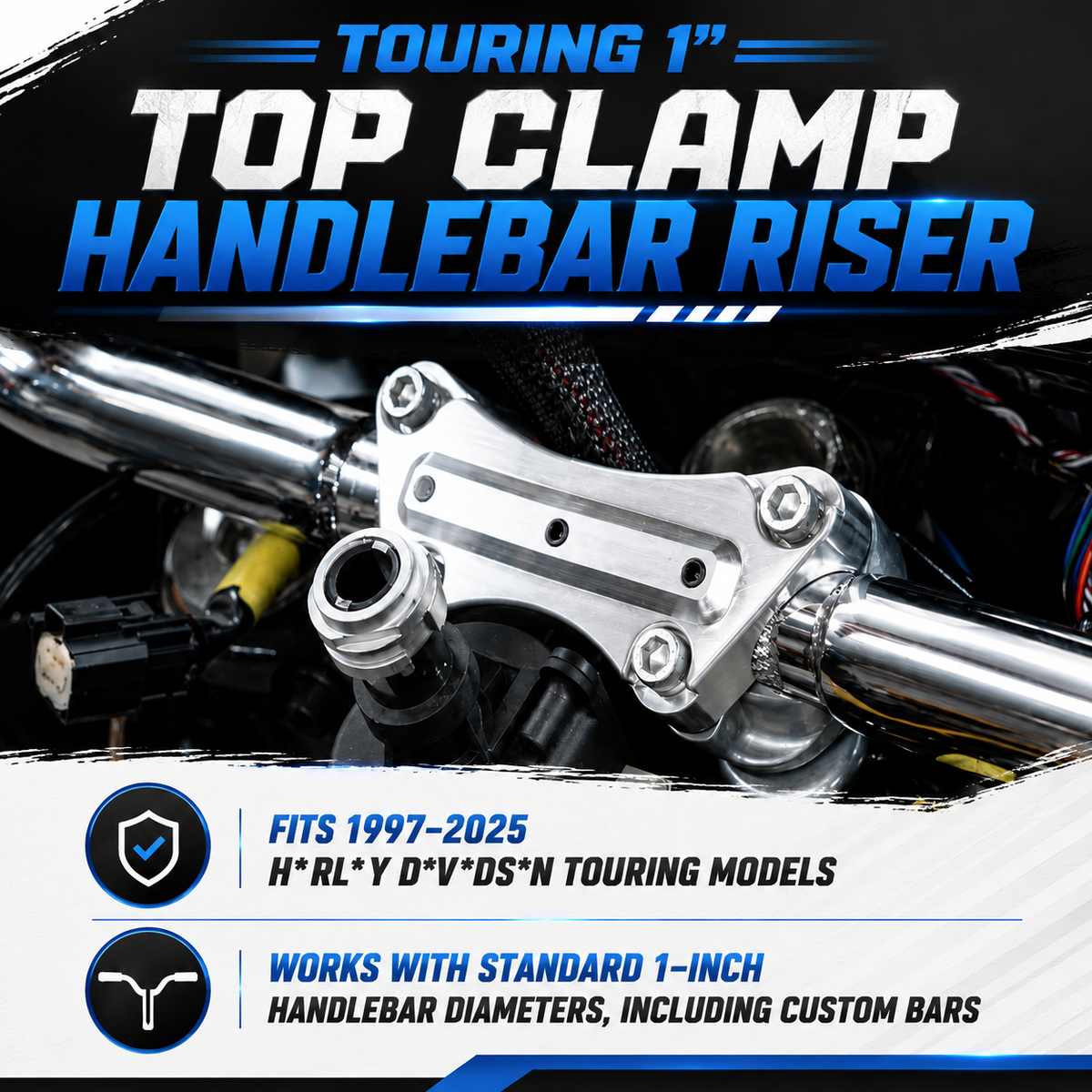 Motorcycle Anti-Slip Handlebar Risers 1'' Top Clamp for Her