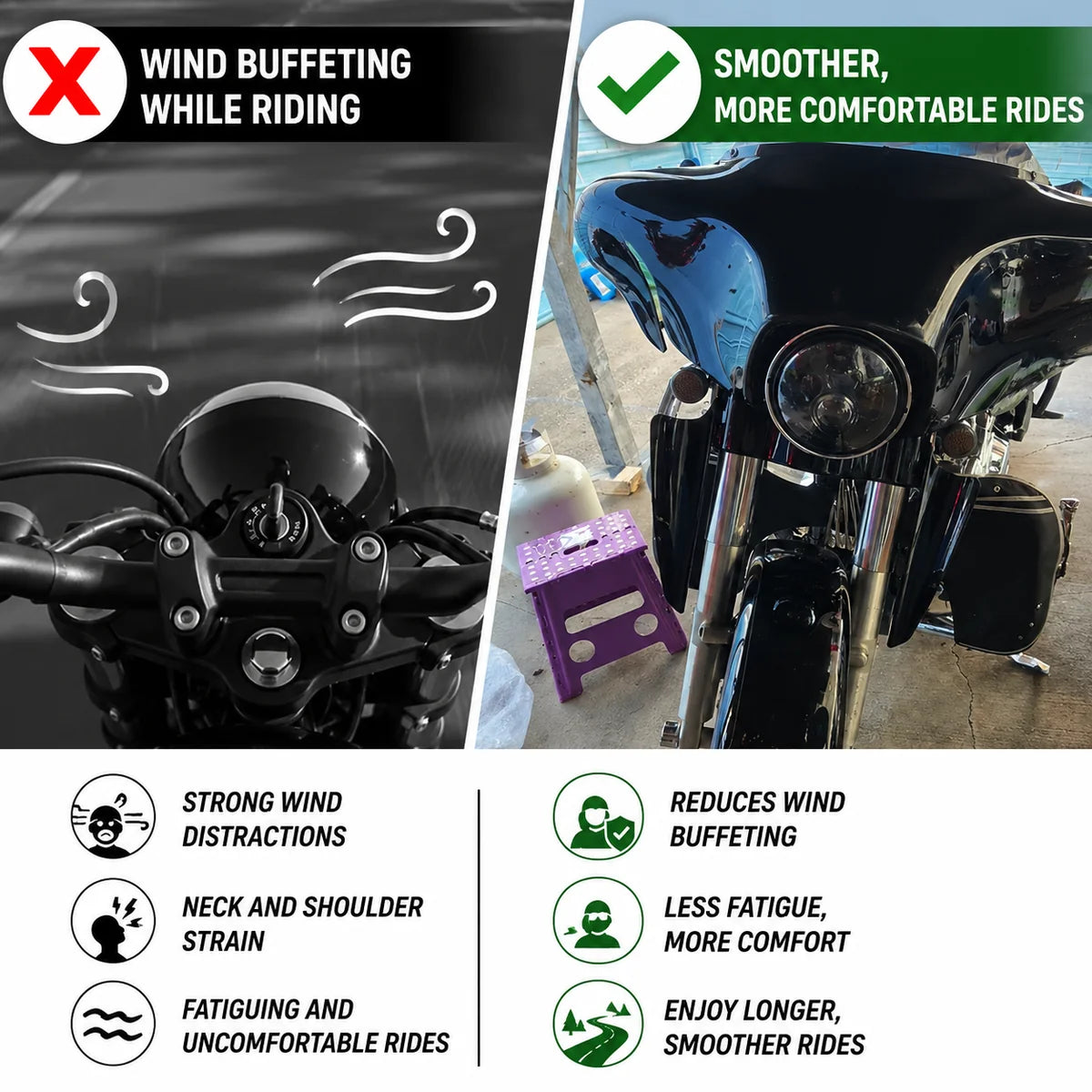 Motorcycle Front Fork Mount Wind Deflectors For Her